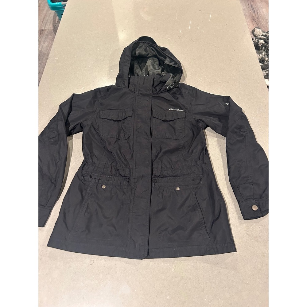 Eddie Bauer Travex Womens XS Black Hooded Utility Field Jacket Rain Coat